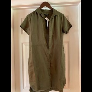 Linen Dark Olive Shirt Dress